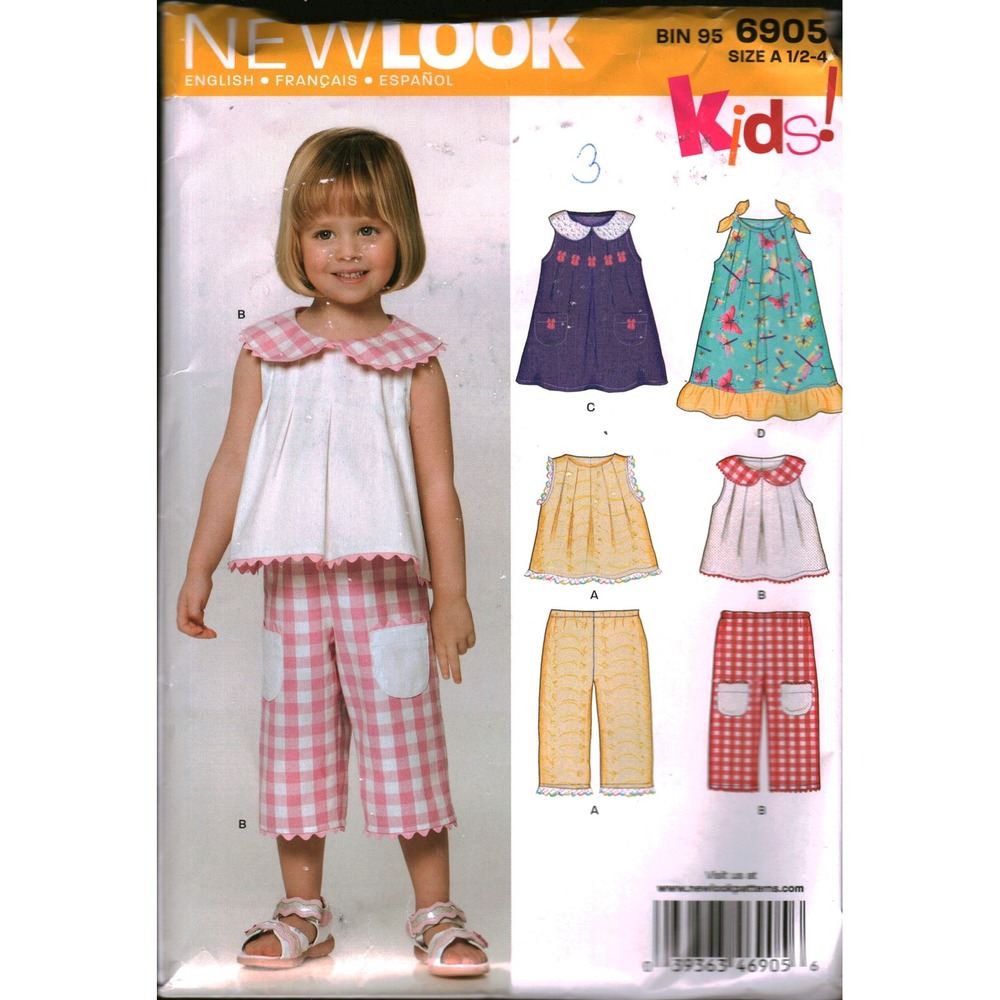 New Look 6905 Kids Sewing Pattern Toddlers Dress Top Pants Sizes 1/2-3 cut